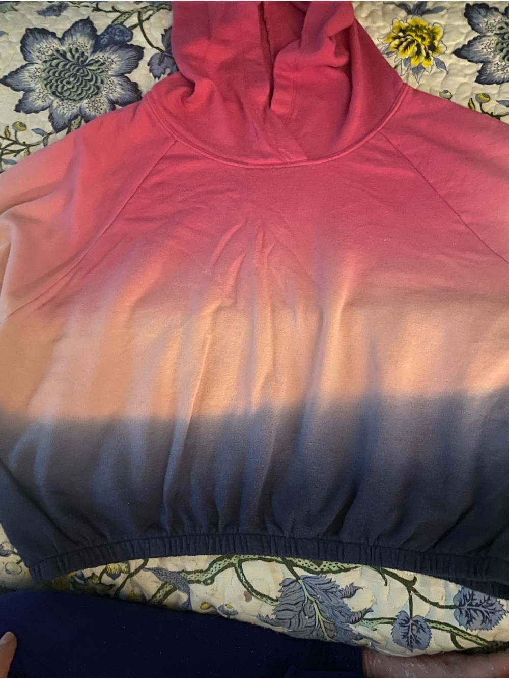 Victoria's Secret Ombre Cropped Hoodie in Pink, Peach & Navy